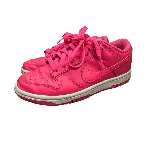 Nike Kid's Hot Pink White Dunk Low Hyper Lace Up Sneaker Shoes Size 5 - Picture 3 of 11